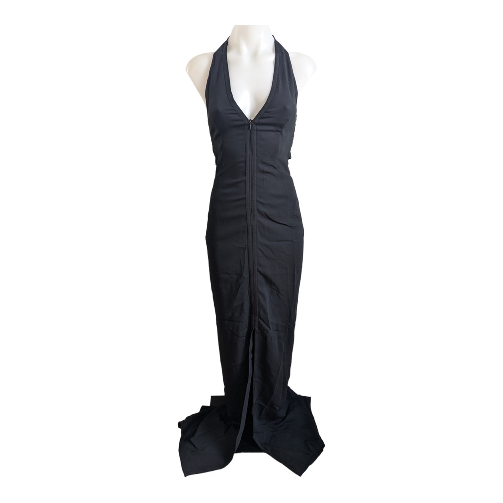 Scanlon Theodore Size 6 Lace Back Zip Up Gown Maxi Sheath Dress Black Sleeveless